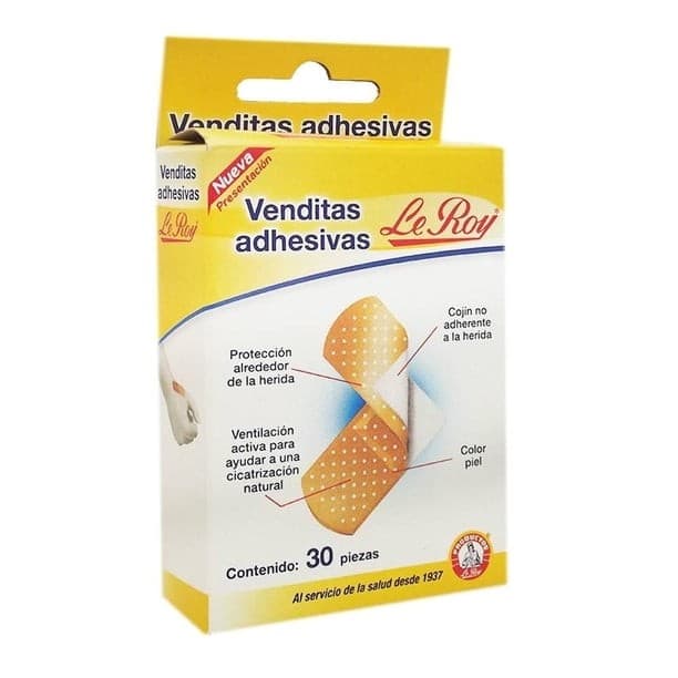 Venditas Adhesivas Regulares (le Roy) Col. Piel 2.5x7.6cm. Cja. C/ 30 Pzs.