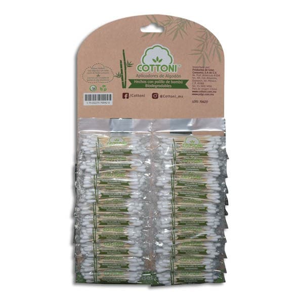 Aplicadores de Algodón Biodegradables (cottoni) Cartera C/20x20 Pzs.