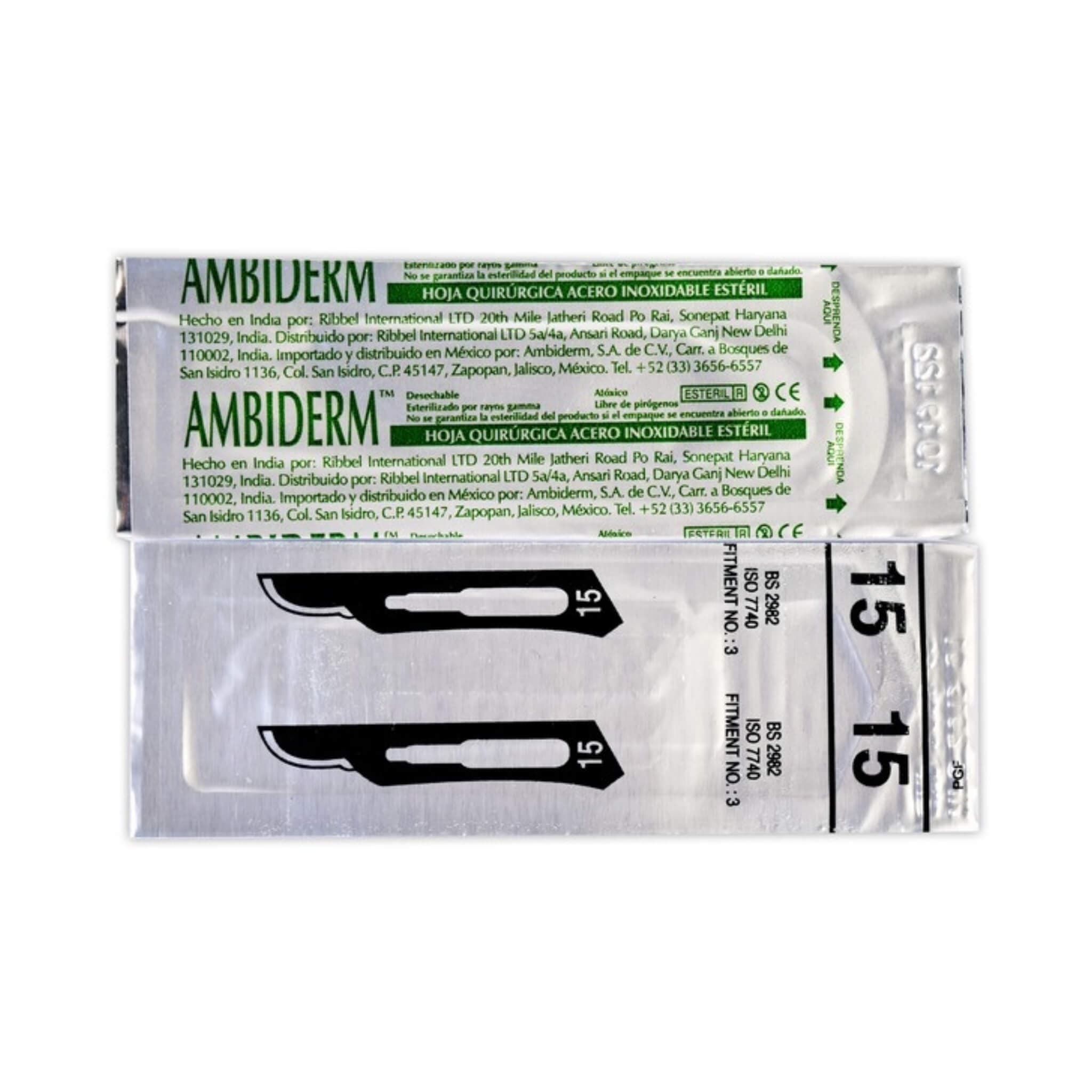 Hoja para Bisturí Acero Inoxidable (ambiderm) No. 15 C/1 Pza.