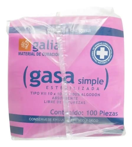 Gasa Simple Estéril (galia) 10x10cm. T20x12, 8c. Exhib. C/100 Sobs.