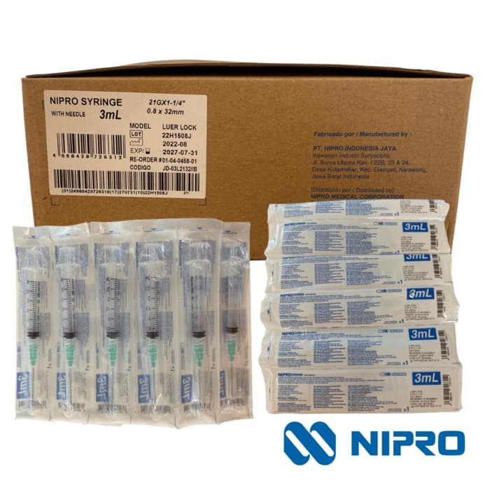 Jeringa 3 Ml. (nipro) C/aguja 21gx32mm. C/1 Pza.