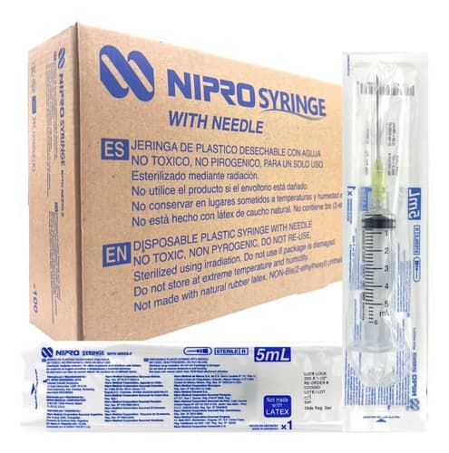 Jeringa 5 Ml. (nipro) C/aguja 20gx38mm. C/1 Pza.