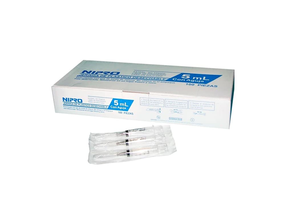 Jeringa 5 Ml. (nipro) C/aguja 22gx32mm. C/1 Pza.