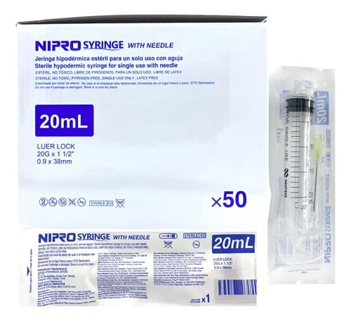 Jeringa 20 Ml. (nipro) C/aguja 20gx38mm. C/1 Pza.