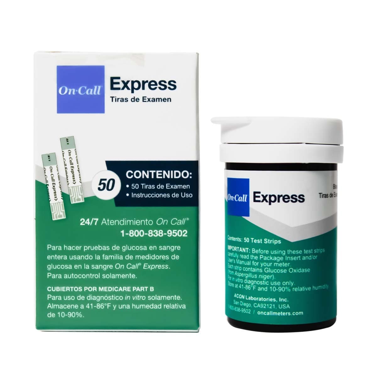 Tiras de Examen para Glucosa On-call Express Cja. C/50 Pzs.