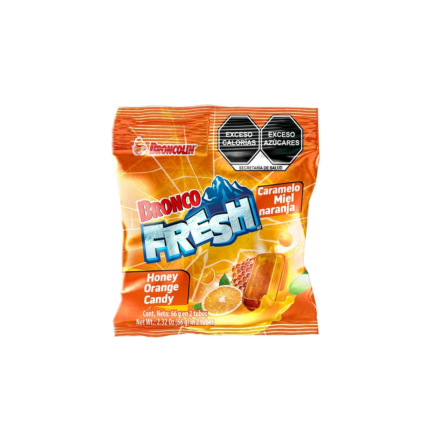 Bronco Fresh Caramelo Sab. Miel-naranja Bolsa C/2x9 Pzs. 72 G.