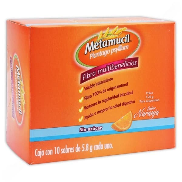 Metamucil Polvo Sab. Naranja S/azúcar Caja C/10 Sobs. 5.8 G. 3.26 G.