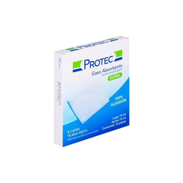 Gasa Absorbente Estéril (protec) 10x10cm. T20x12, 8c. Cja. C/10 Sobs.