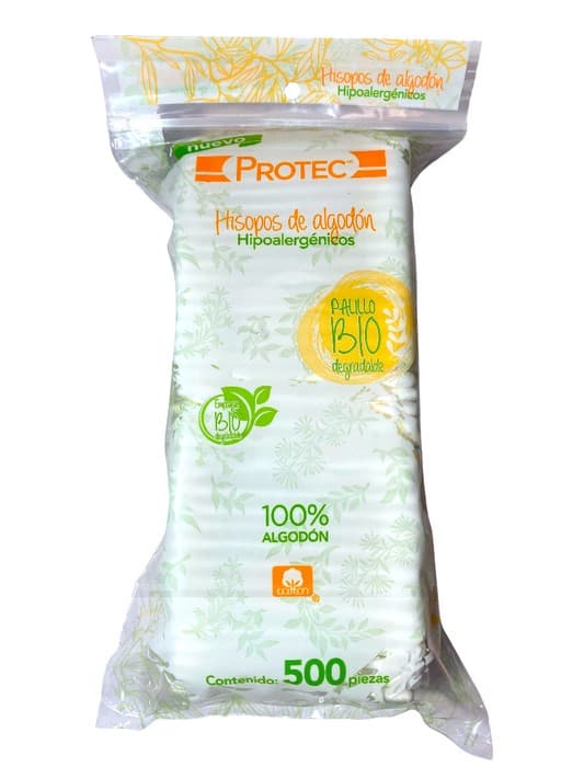 Hisopos de Algodón Biodegradables (protec) Bolsa C/500 Pzs.