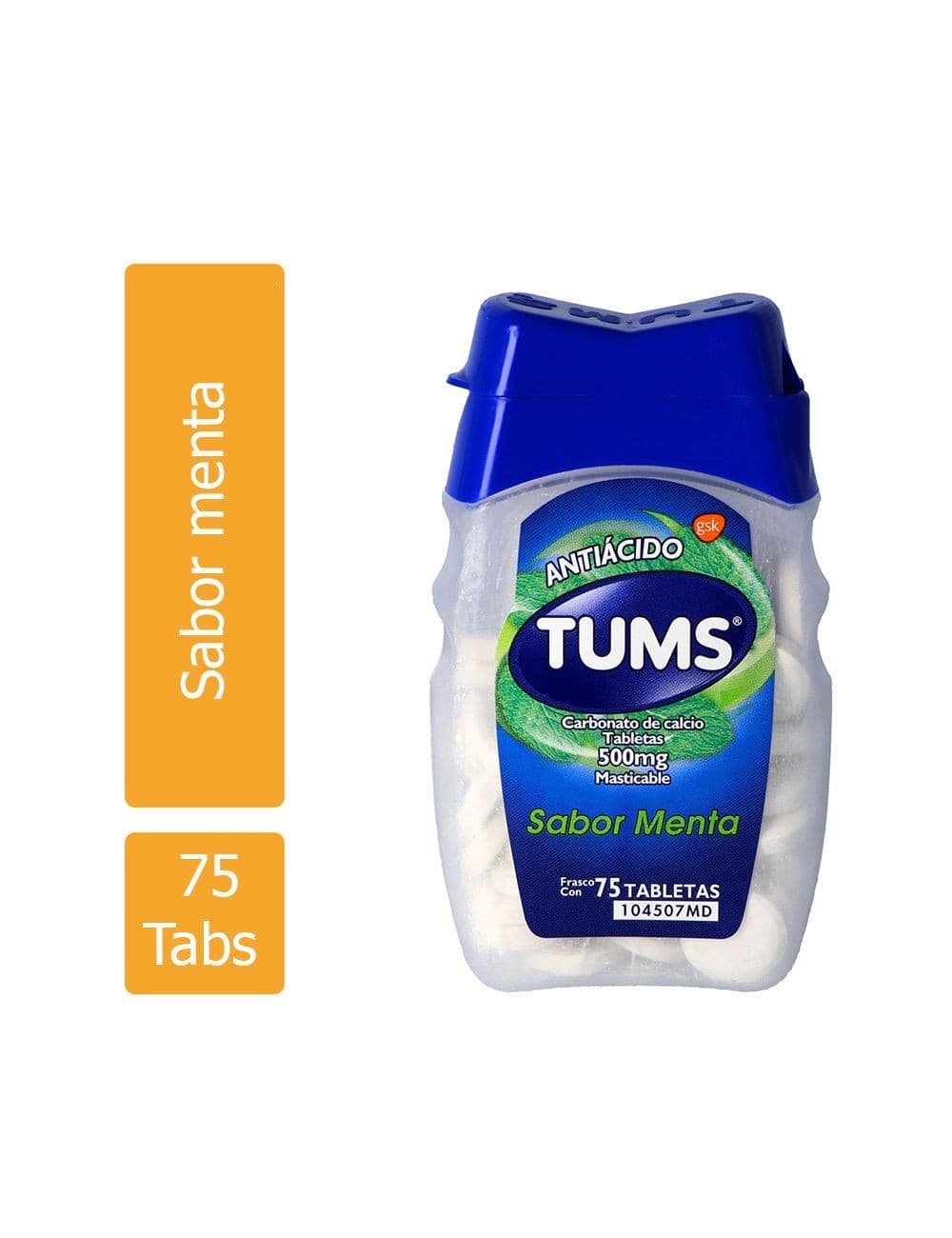Tums Fco. C/75 Tabs. Masticables Sab. Menta 500 Mg.