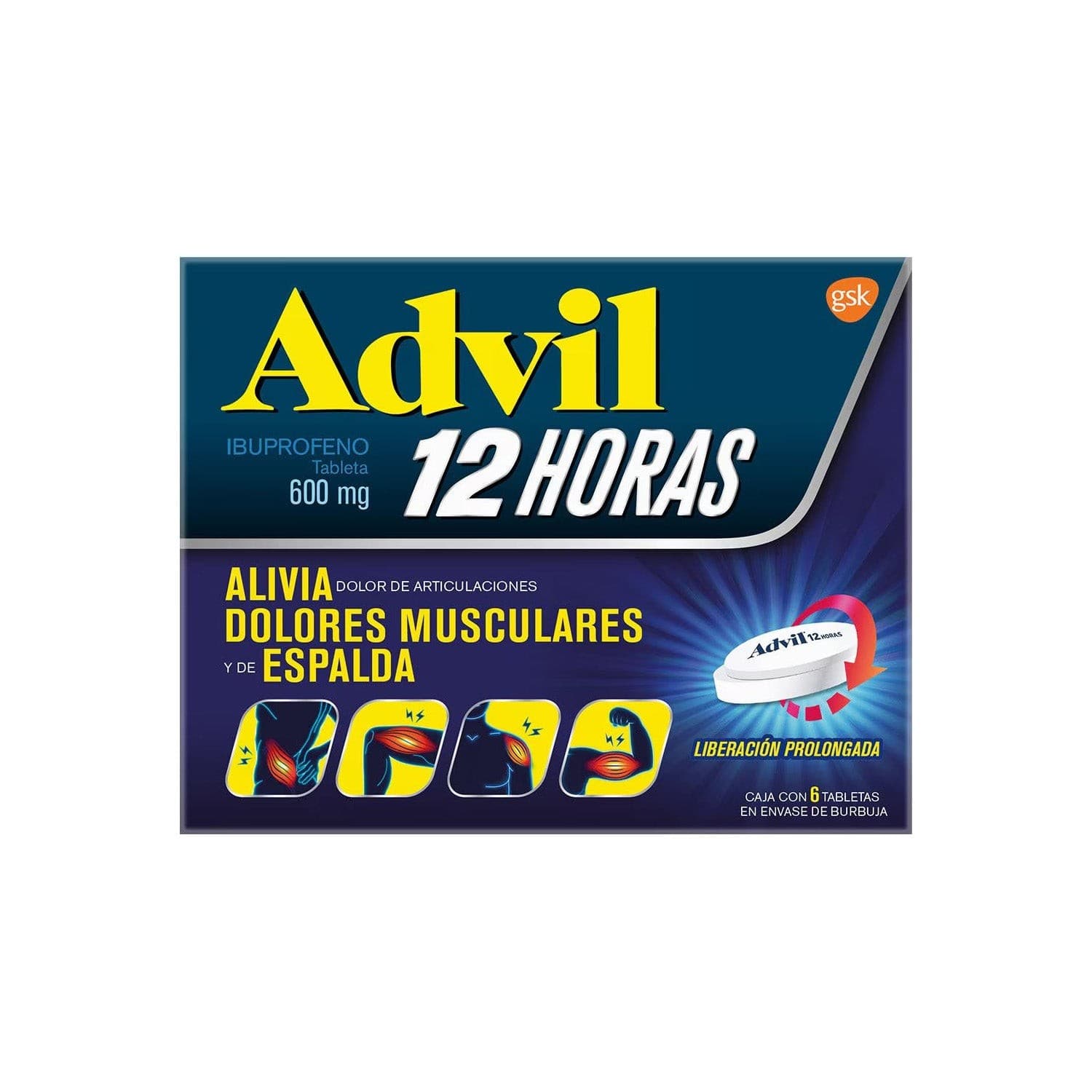 Advil 12 Horas C/ 6 Tabs. L.p. 600 Mg.