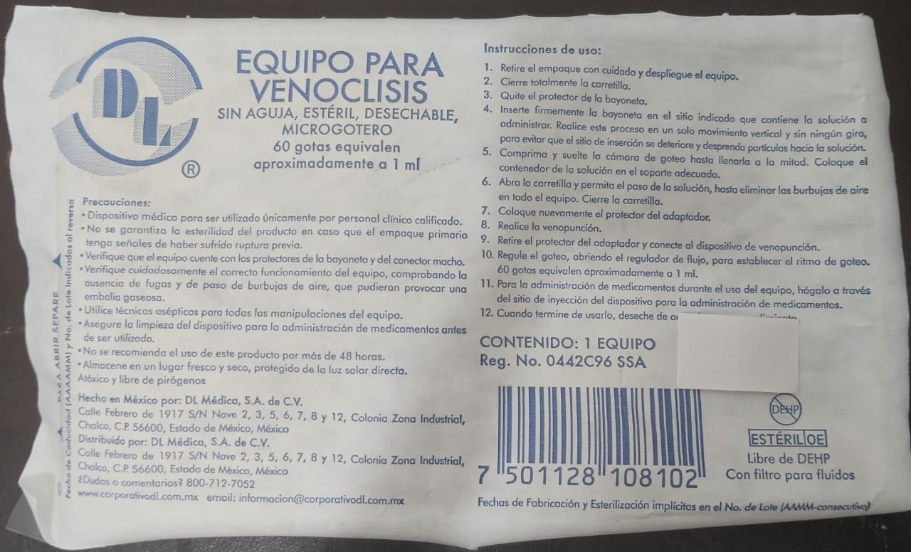 Equipo P/venoclisis Microgotero (dl) Estéril S/aguja C/1 Pza.