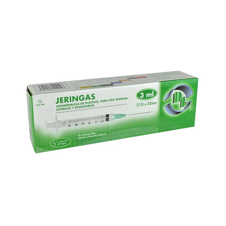 Jeringa 3 Ml. (dl) C/aguja 21gx32mm. C/5 Pzs.