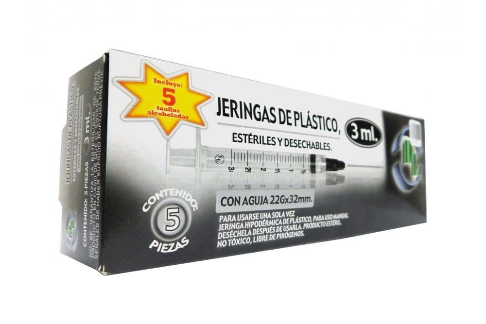 Jeringa 3 Ml. (dl) C/aguja 22gx32mm. C/5 Pzs.