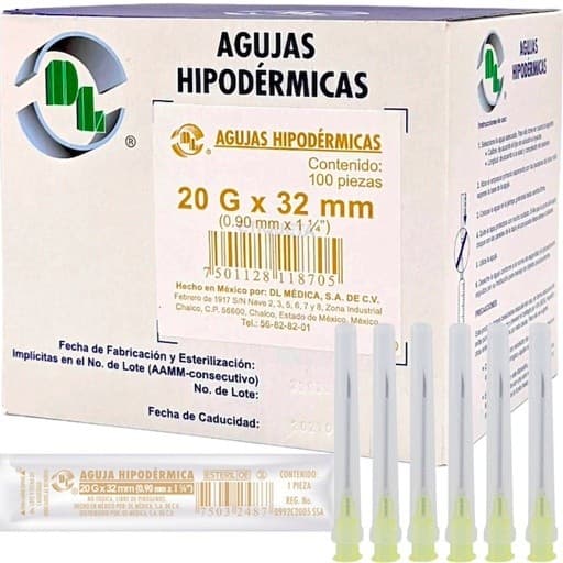 Aguja Hipodérmica (dl) 20gx32mm. Cja. C/100 Pzs.