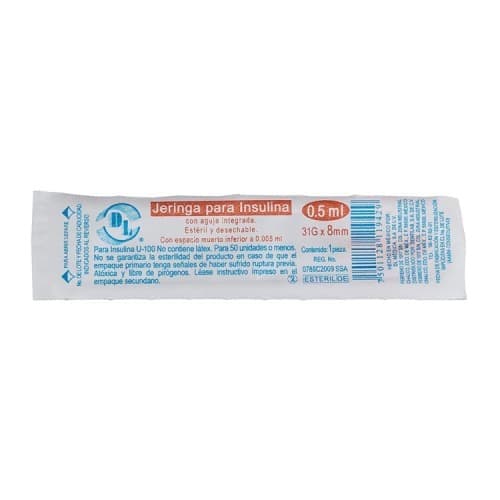 Jeringa 0.5ml. (dl) Insulina C/aguja Integrada 31gx8mm. C/ 1 Pza.