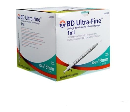Jeringa 1ml. (dl) Insulina C/aguja Integrada 30gx13mm. C/ 5 Pzs.