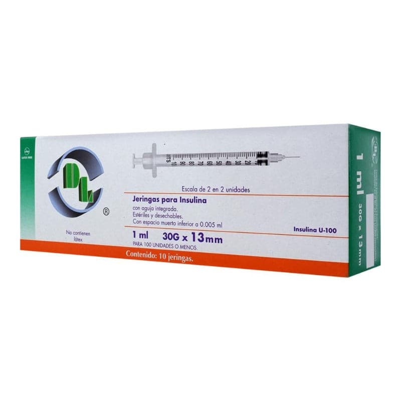 Jeringa 1ml. (dl) Insulina C/aguja Integrada 30gx13mm. C/10 Pzs.
