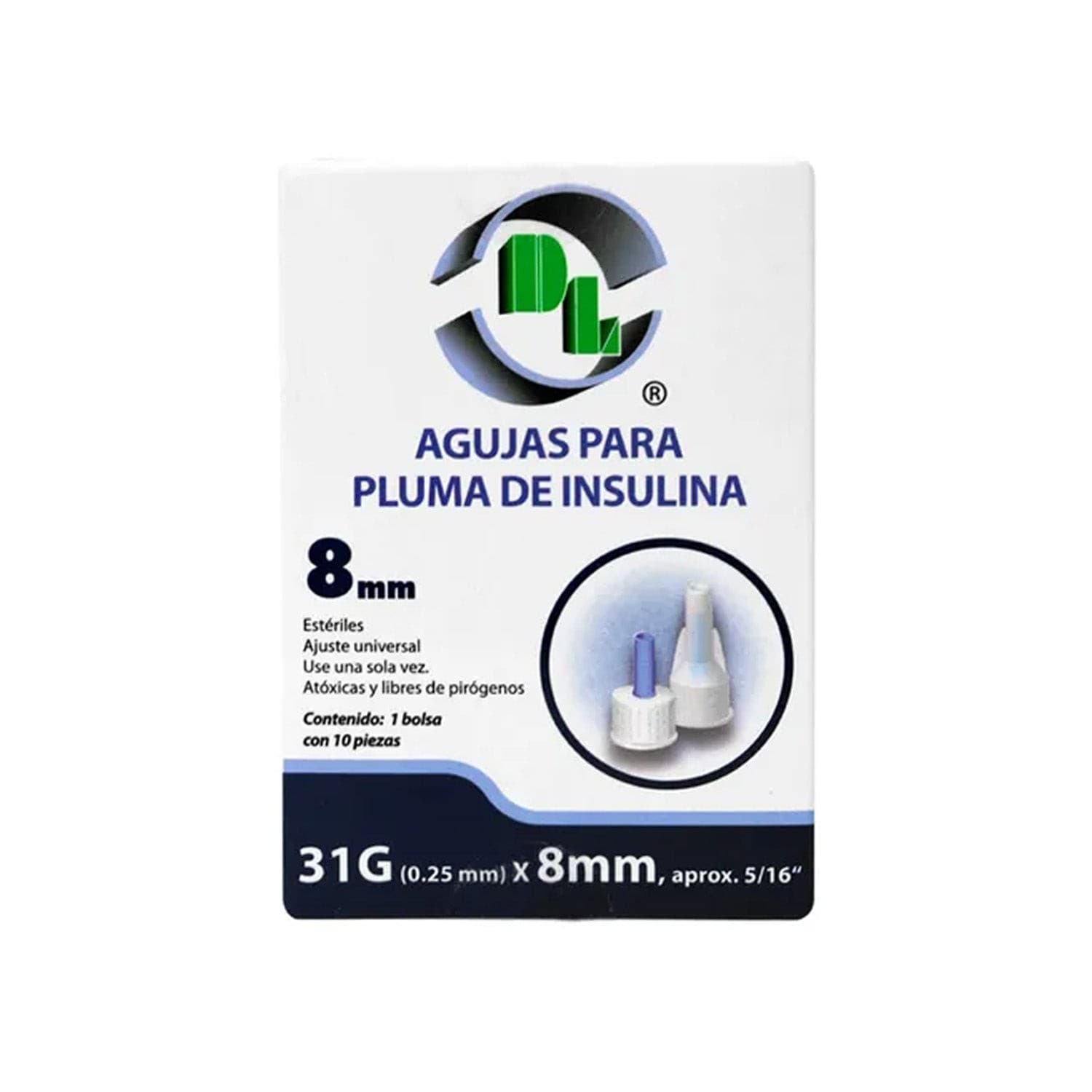 Agujas para Pluma de Insulina (dl) 31gx8mm. Caja C/10 Pzs.