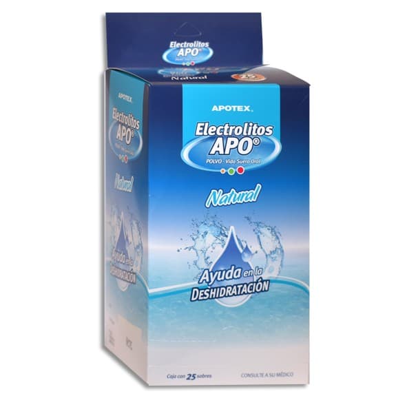 Electrolitos Apo Polvo Sab. Natural Exhib. C/25 Sobs. 27.9 G. P/1 L.