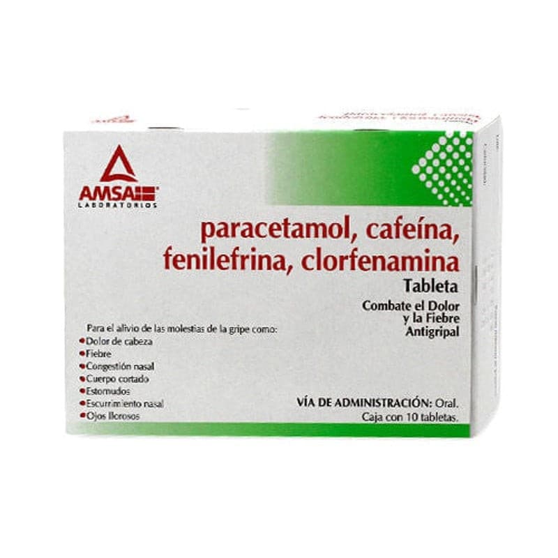Paracetamol/cafeína/fenlna./clrfna. (amsa) C/10 Tabs. 500/25/5/4 Mg.