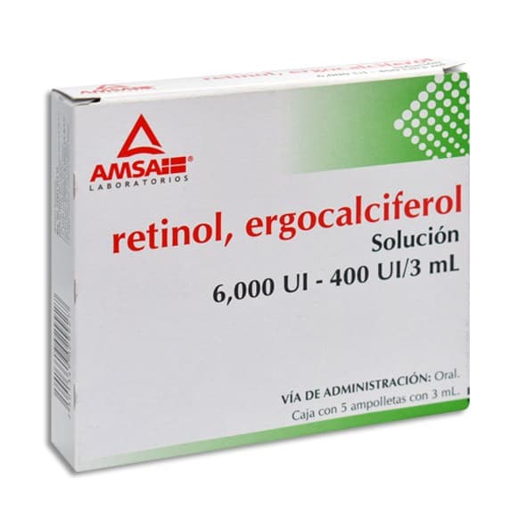 Retinol/ergocalciferol (amsa) Sol. Ingble. C/5 Amptas. 6000-400 Ui/3 Ml.
