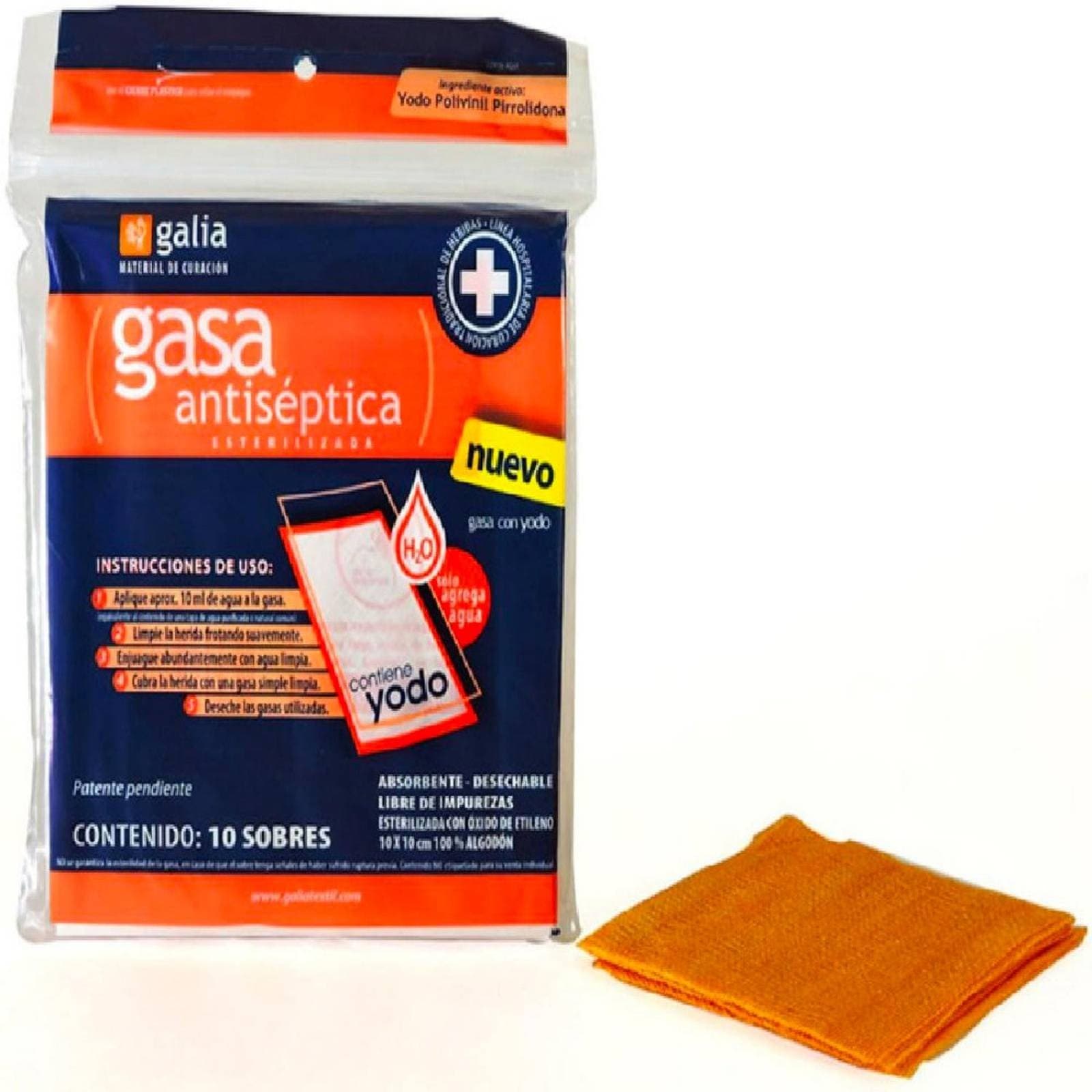 Gasa Compuesta para Asepsia (galia) Estéril 10x10cm. Bolsa C/10 Sobs.