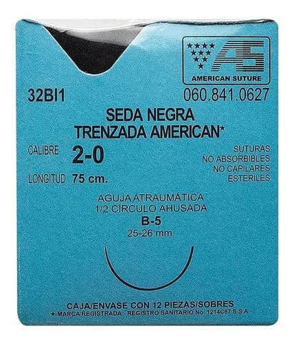 Seda Negra Trenzada (american) Cal. 2-0/l: 75cm/aguja B-5 Sob. C/1 Pza.
