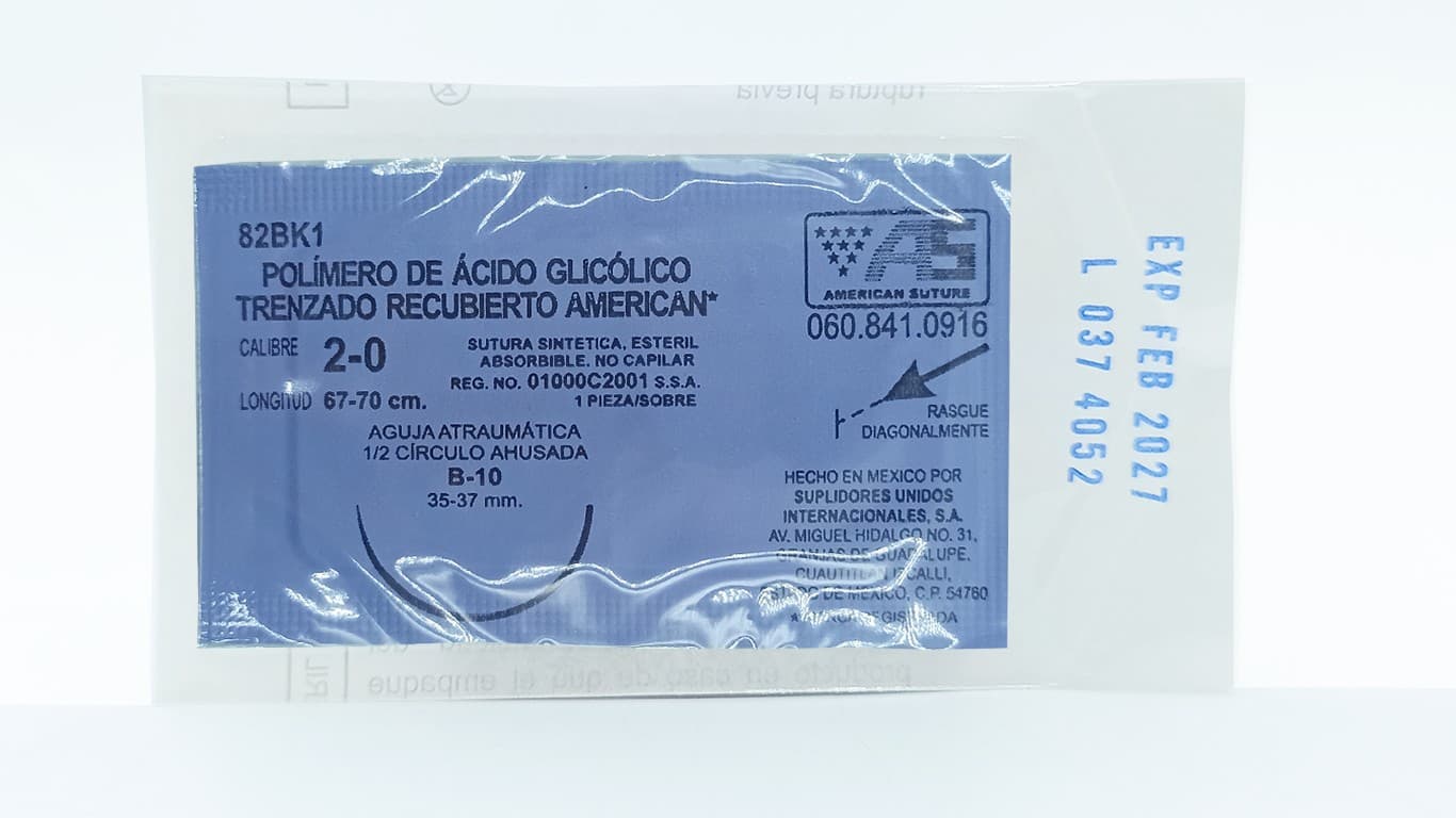 Ácido Glicólico T.r. (american) Cal. 2-0/l: 67-70cm/aguja B-10 Sob. C/1 Pza