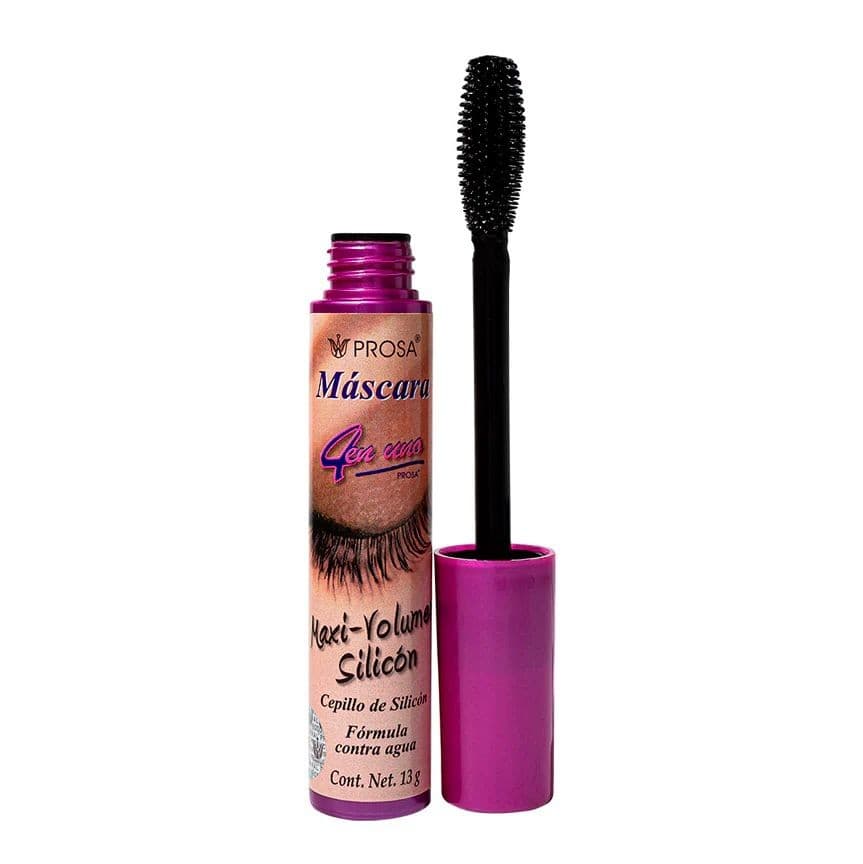 Mascara 4 en Uno Maxi-volumen Silicón. Color Negro Tubo 13 G.