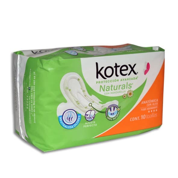 Kotex Naturals Regular C/alas Flujo Abundante C/10 Toallas.