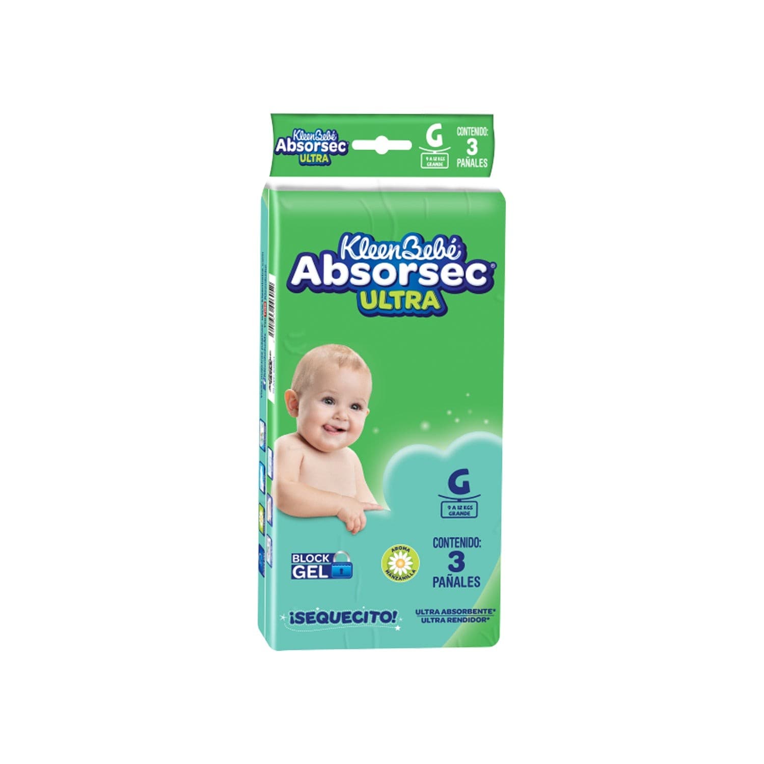 Kleenbebé Absorsec ¡sequecito! Grande (etapa 4 / 9-12 Kg.) C/ 3 Pzs.
