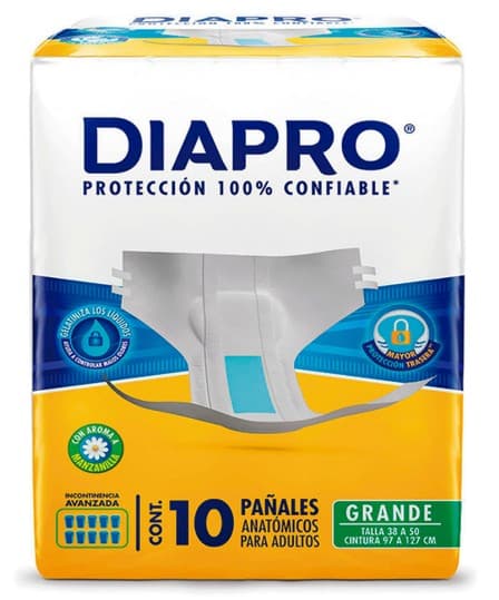 Diapro Pañal Anatómico Absorción Avanzada (t. Grande / Cint. 97-127cm) C/10 Pzs.