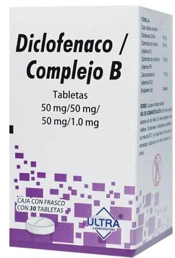 Diclofenaco/complejo B (ultra) C/30 Tabs. 50/50/50/1.0 Mg.