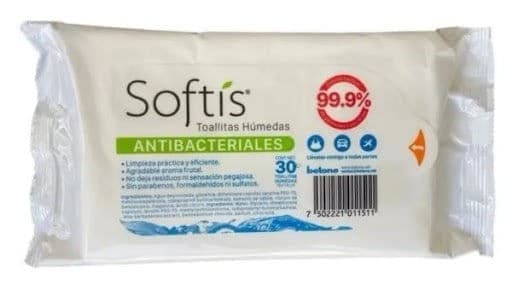 Softis Toallitas Húmedas Antibacteriales Paq. C/30 Pzs. 18x14cm.