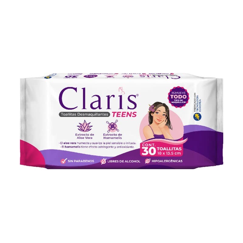 Claris Teens Toallas Desmaquillantes Paq. C/30 Pzs.