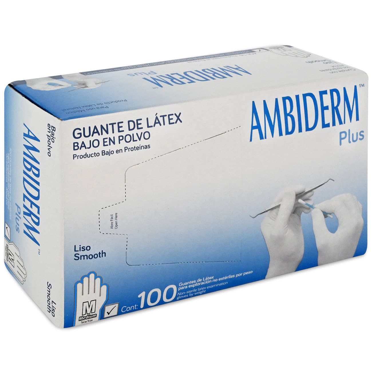 Ambiderm Plus Guante Ltx Exploración Azul No Estéril Med. C/100 Pzs.