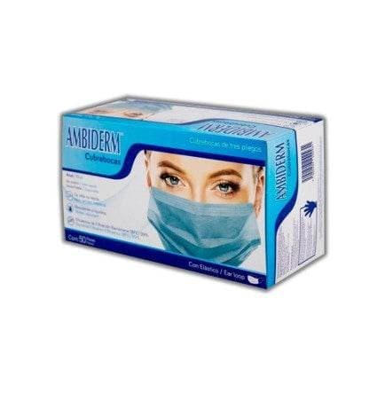 Cubrebocas Adulto Dchble. 3 Pliegues Col. Azul (ambiderm) Cja. C/50 Pzs.