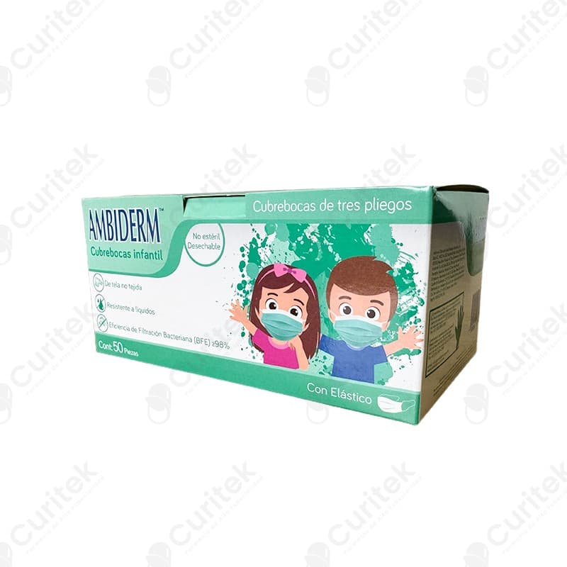 Cubrebocas Infantil Dchble. 3 Pliegues Col. Verde (ambiderm) Cja. C/50 Pzs.
