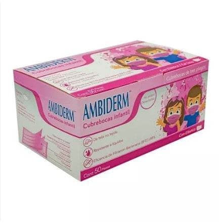 Cubrebocas Infantil Dchble. 3 Pliegues Col. Rosa (ambiderm) Cja. C/50 Pzs.