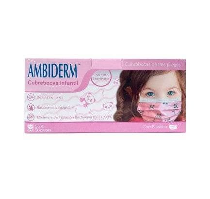 Cubrebocas Infantil Dchble. 3 Pliegues Col. Rosa/figs. (ambiderm) Cja. C/50 Pzs.