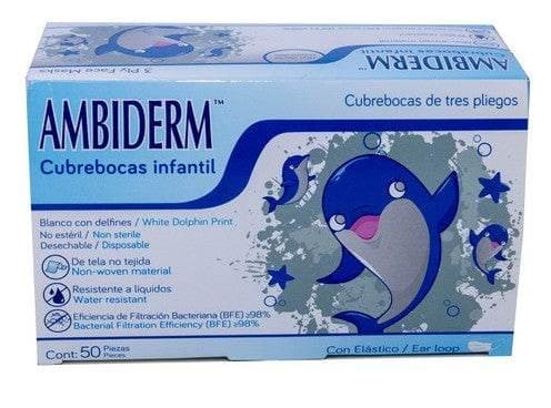 Cubrebocas Infantil Dchble. 3 Pliegues Col. Blanco/figs. (ambiderm) Cja C/50 Pzs