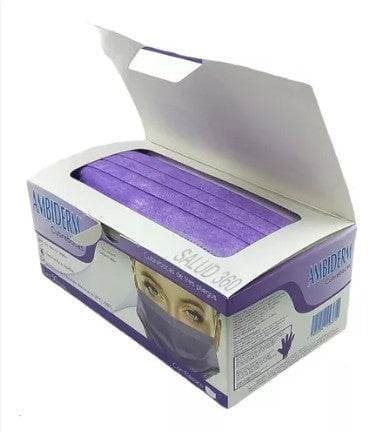 Cubrebocas Adulto Dchble. 3 Pliegues Col. Violeta (ambiderm) Cja. C/50 Pzs.