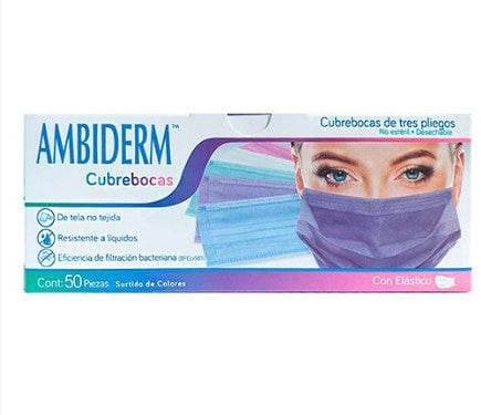 Cubrebocas Adulto Dchble. 3 Pliegues Cols. Surtidos (ambiderm) Cja. C/50 Pzs.