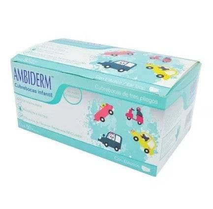 Cubrebocas Infantil Dchble. 3 Pliegues Col. Verde/figs. (ambiderm) Cja. C/50 Pzs