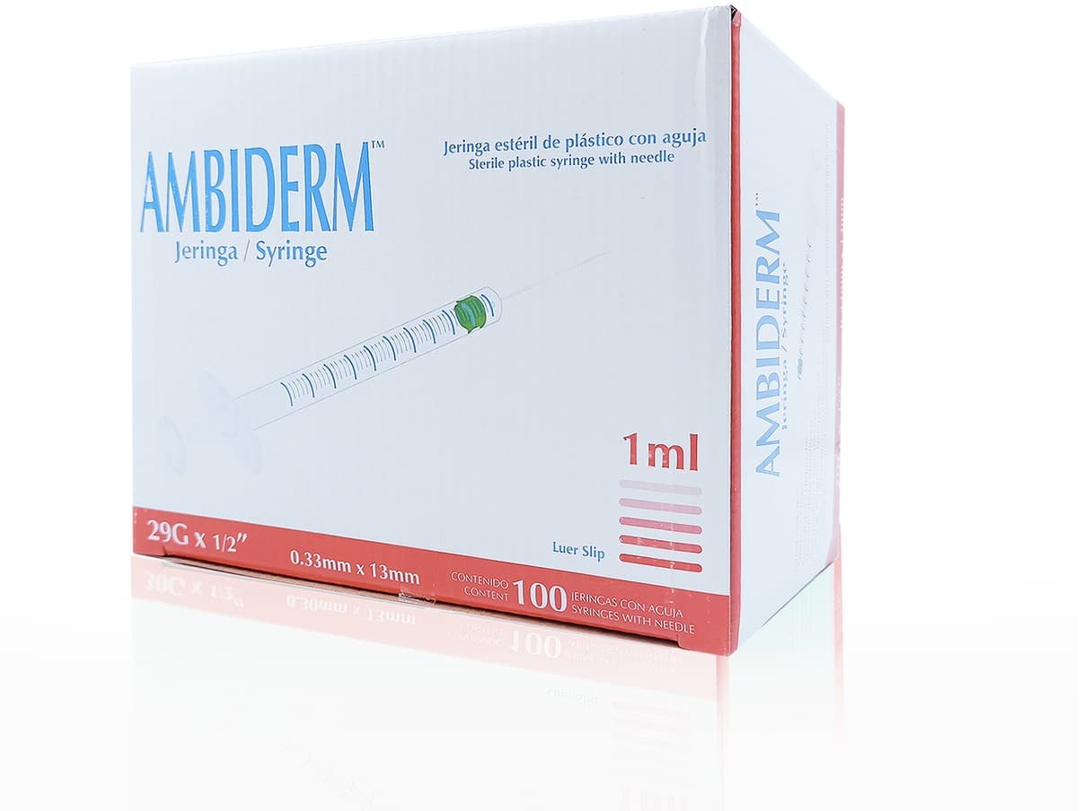 Jeringa 1ml. (ambiderm) Insulina C/aguja Desmontable 29gx13mm. C/1 Pza.