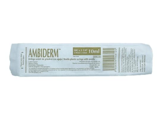 Jeringa 10 Ml. (ambiderm) C/aguja 20gx38mm. C/1 Pza.