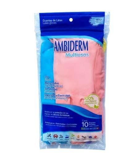 Ambiderm Multiusos Guante Látex Multicolor No Estéril U.t. Bolsa C/10 Pzs.