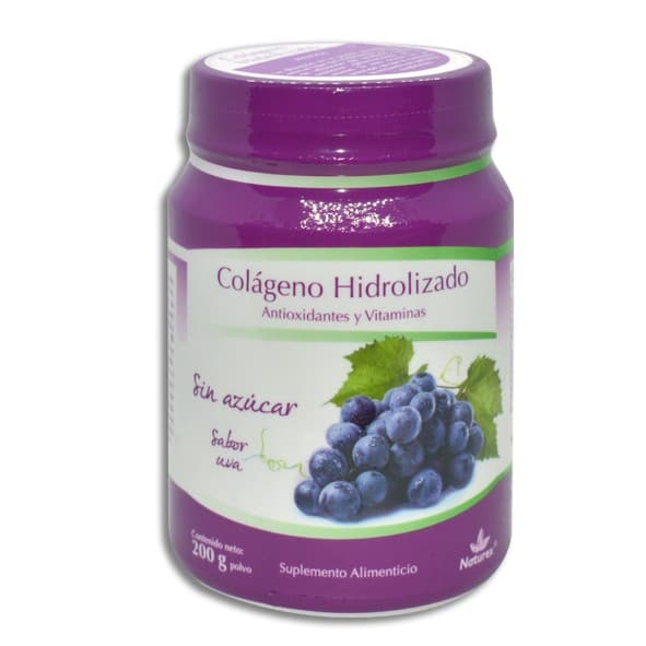 Colágeno Hidrolizado Polvo Sin Azúcar Sabor Uva Bote C/200 G.