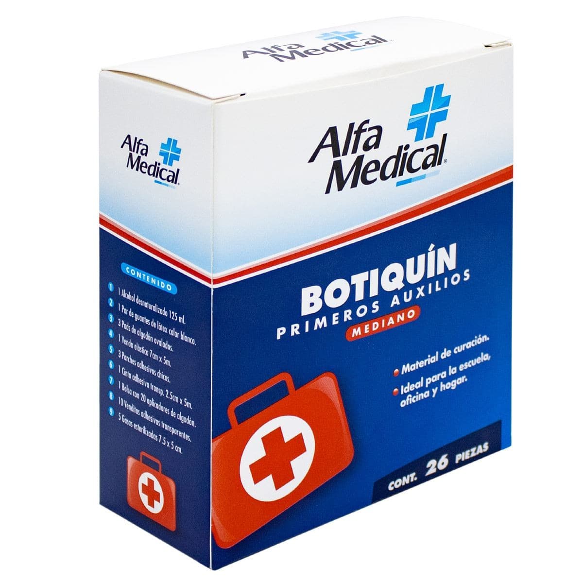 Botiquín Primeros Auxilios Mediano (alfa Medical) Bolsa C/26 Pzs.